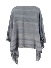 Striped Boat Neck Poncho with Fringes Trandify deal