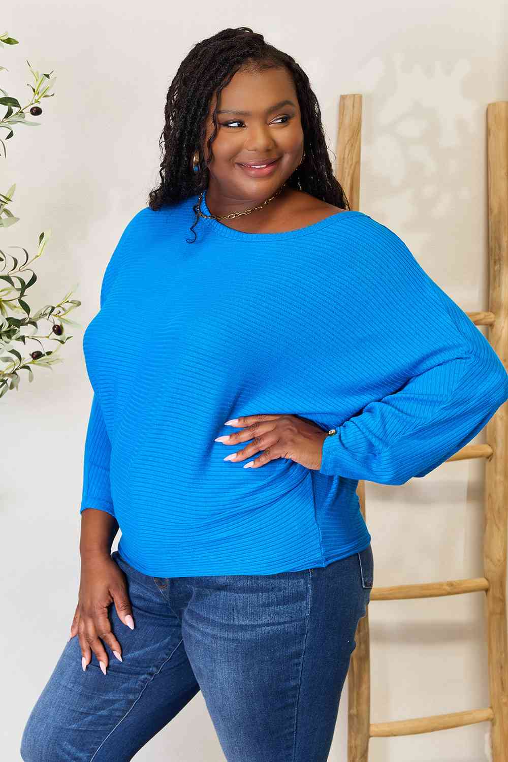 Zenana Full Size Round Neck Batwing Sleeve Blouse Trandify deal