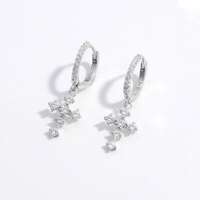 925 Sterling Silver Inlaid Zircon Cross Dangle Earrings Trandify deal