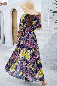 Devine Printed Tied Half Sleeve Slit Dress Trandify deal