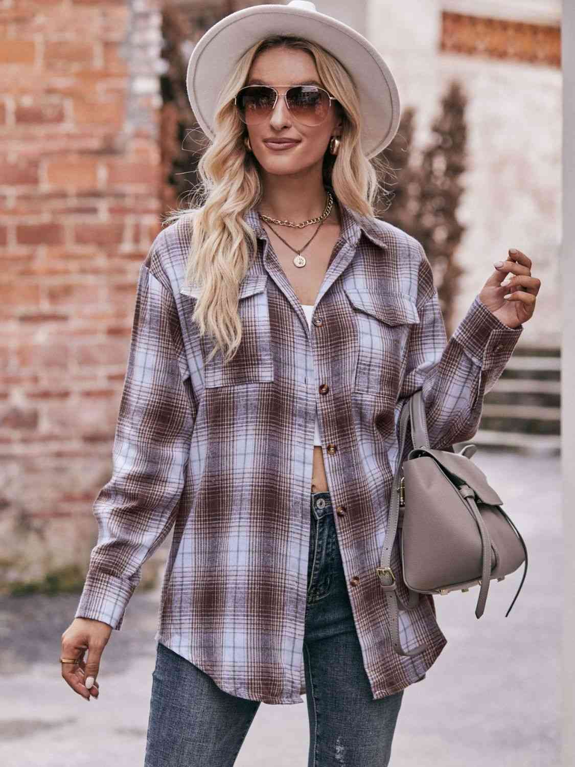 Plaid Dropped Shoulder Longline Shirt Trandify deal