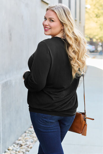 Basic Bae Full Size V-Neck Lantern Sleeve Blouse Trandify deal