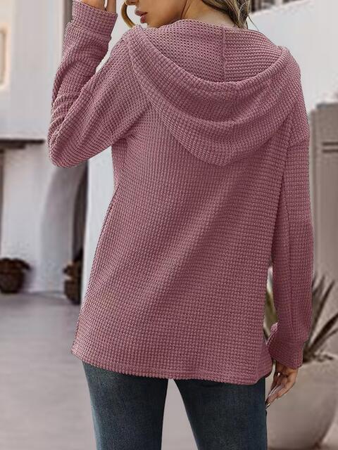 Half Button Up Drawstring Hoodie Trandify deal