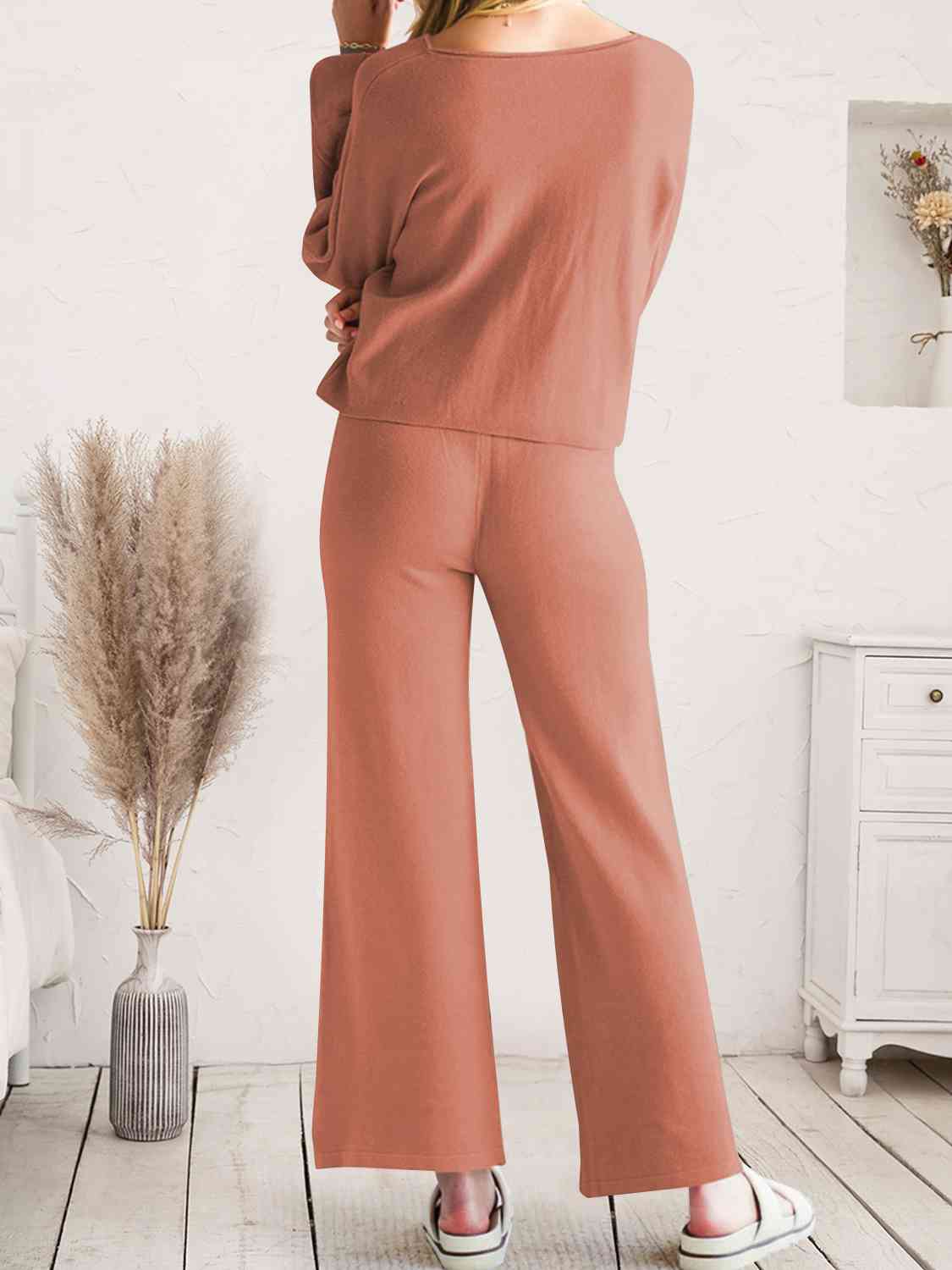 Long Sleeve Lounge Top and Drawstring Pants Set Trandify deal