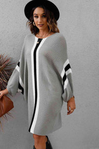 Ribbed Round Neck Long Sleeve Sweater Dress Trandify deal
