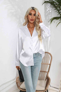 Lapel Collar Button Up Long Sleeve Shirt Trandify deal