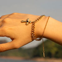 Stainless Steel Imitation Gemstone Cross Shape Pendant Bracelet Trandify deal