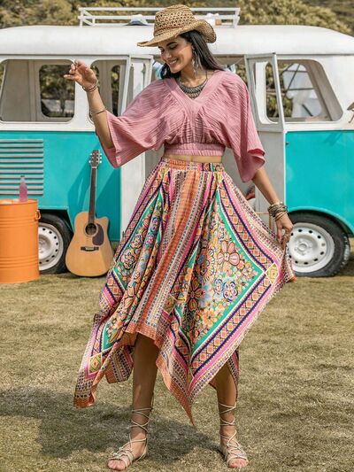 Printed High Waist Handkerchief Hem Skirt Trandify deal