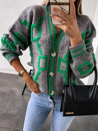 Geometric Dropped Shoulder Button Down Cardigan Trandify deal
