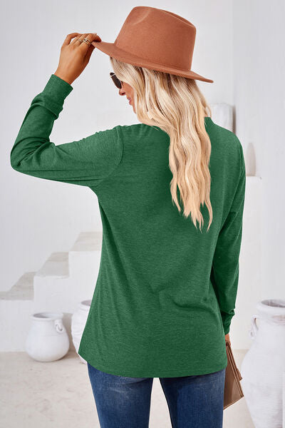 Notched Button Detail Long Sleeve T-Shirt Trandify deal