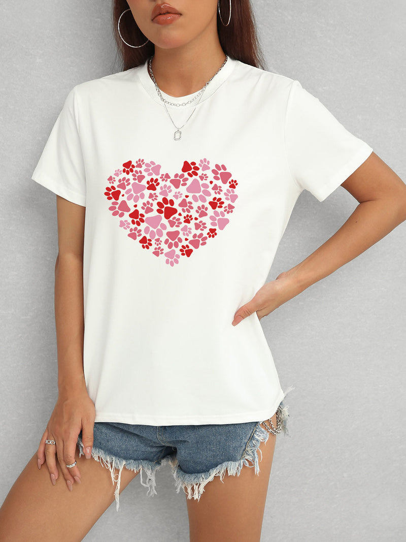 Heart Round Neck Short Sleeve T-Shirt Trandify deal