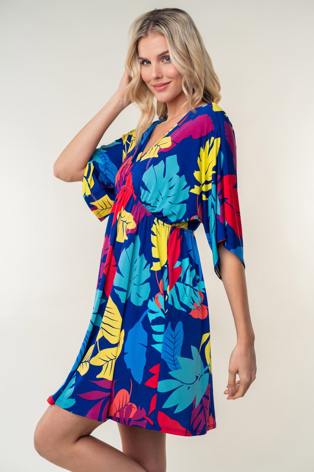 White Birch Full Size Printed V-Neck Mini Dress Trandify deal