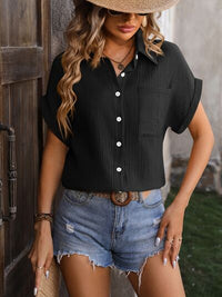 Textured Pocketed Button Up Shirt Trandify deal