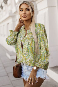 Printed Frill Flounce Sleeve Shirt Trandify deal