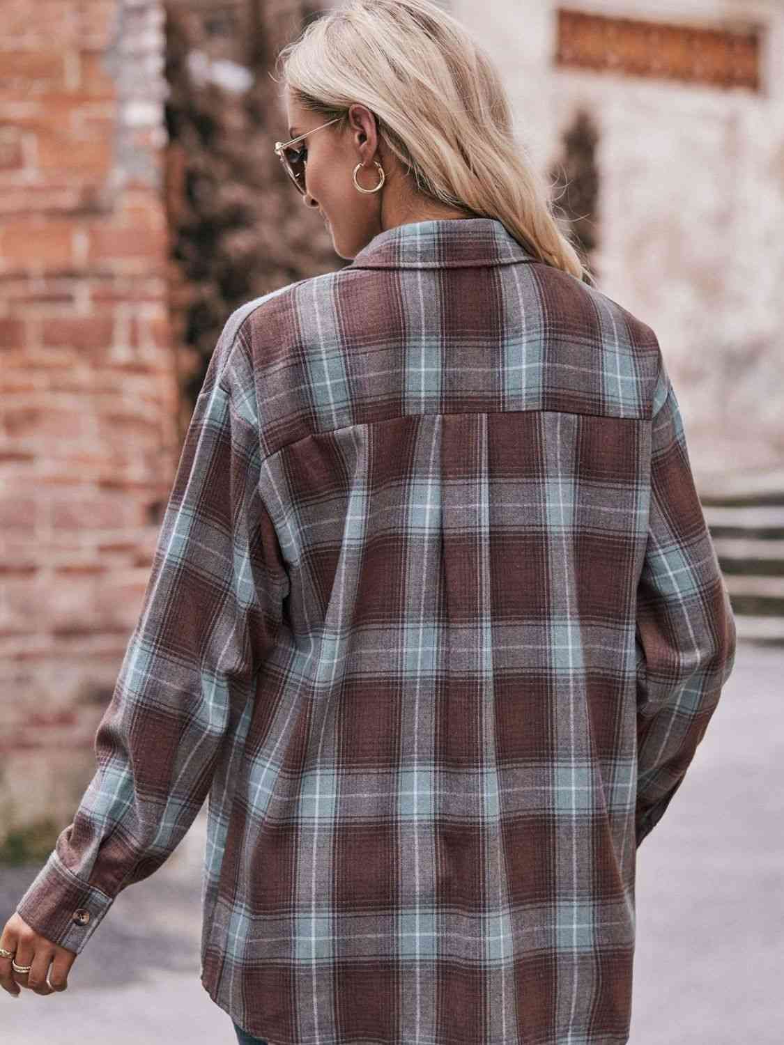 Plaid Dropped Shoulder Longline Shirt Trandify deal