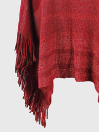 Striped Boat Neck Poncho with Fringes Trandify deal