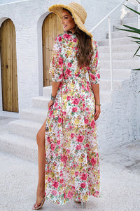 Devine Printed Tied Half Sleeve Slit Dress Trandify deal