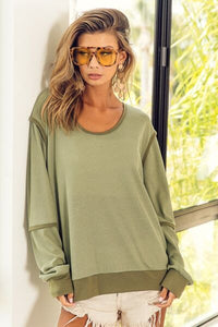 BiBi Waffle Knit Contrast Trim Long Sleeve T-Shirt Trandify deal