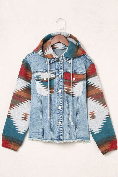 Drawstring Hooded Pocketed Denim Jacket - Trandify Deal