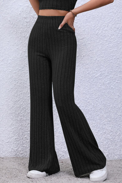 Basic Bae Full Size Ribbed High Waist Flare Pants Trandify deal