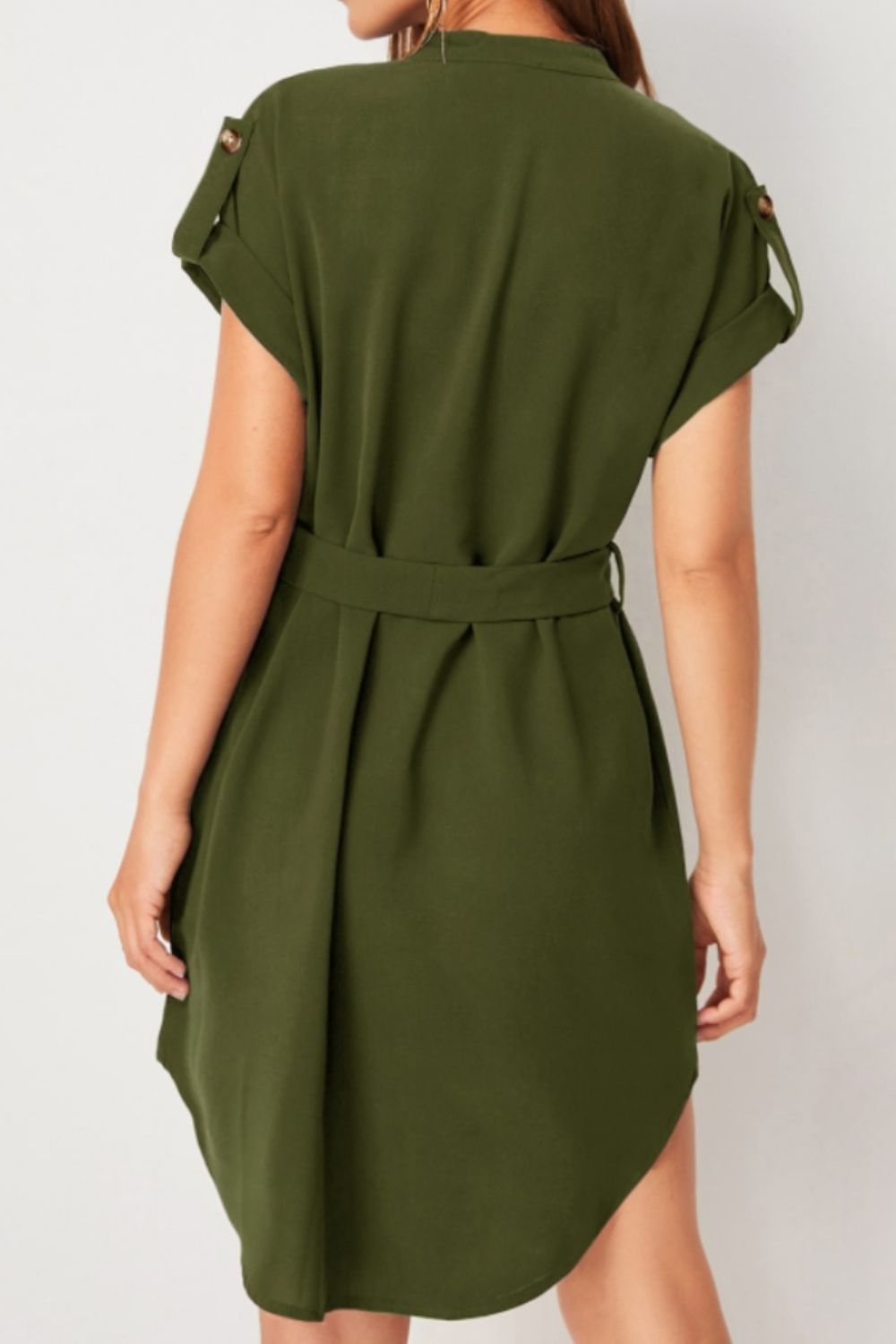 Tied Notched Short Sleeve Dress Trandify deal