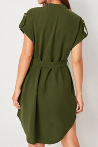 Tied Notched Short Sleeve Dress Trandify deal