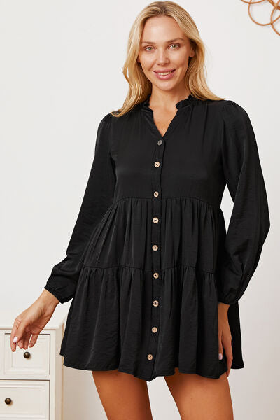 Ruffled Button Up Long Sleeve Tiered Shirt Trandify deal