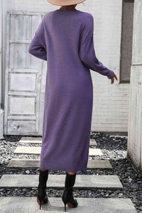 Notched Neck Dropped Shoulder Button-Down Midi Dress Trandify deal