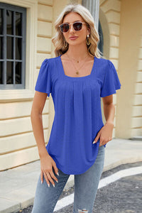 Eyelet Square Neck Short Sleeve T-Shirt Trandify deal