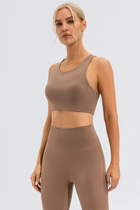 Round Neck Cutout Cropped Active Tank Trandify deal