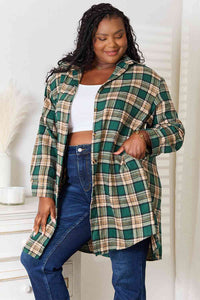 Double Take Plaid Collared Neck Long Sleeve Shirt Trandify deal