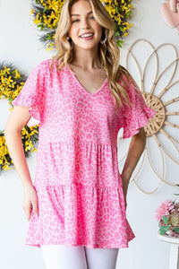 Heimish Full Size Leopard Ruffle Trim Short Sleeve Top Trandify deal