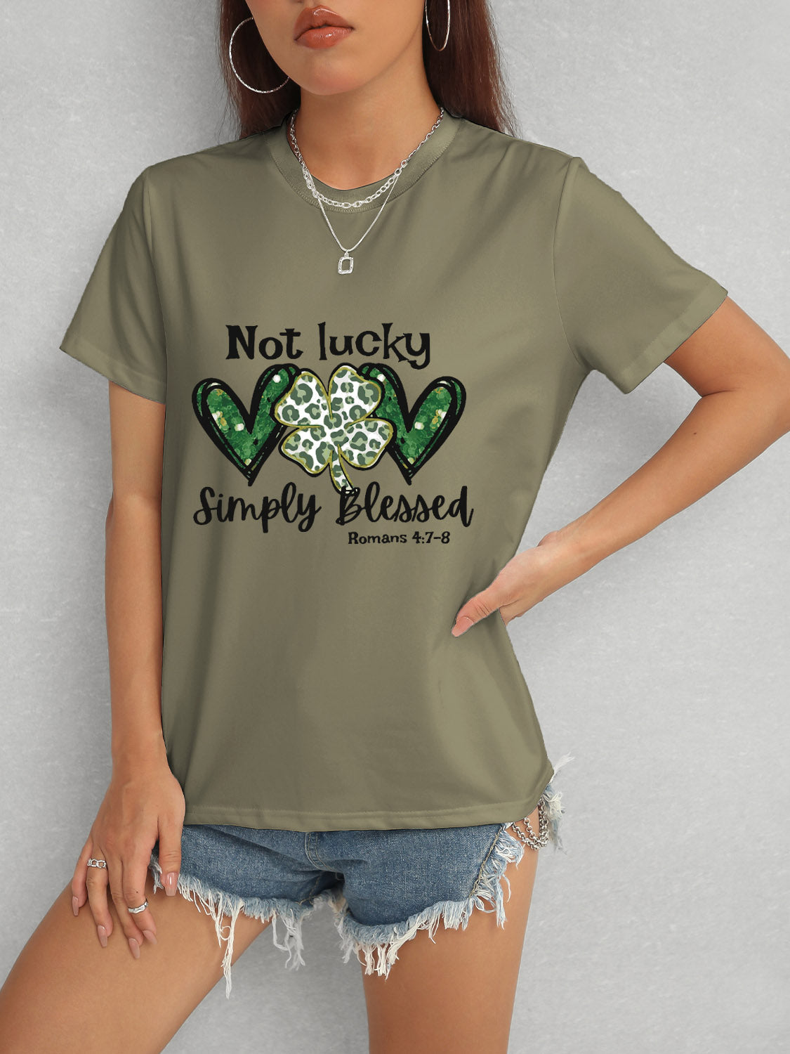 Lucky Clover Round Neck Short Sleeve T-Shirt Trandify deal