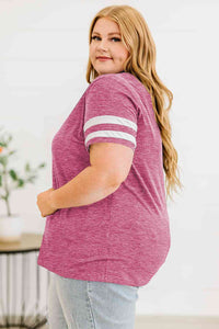 Plus Size Striped V-Neck Tee Shirt Trandify deal