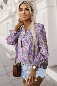 Printed Frill Flounce Sleeve Shirt Trandify deal