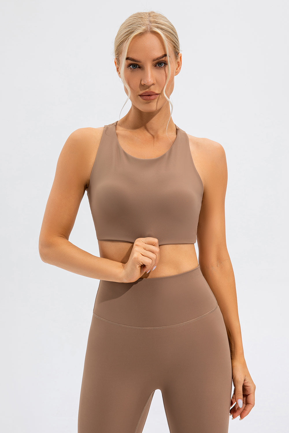 Round Neck Cutout Cropped Active Tank Trandify deal