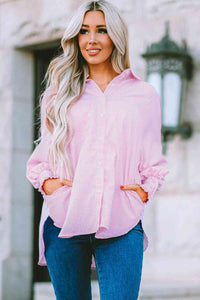 Striped Lantern Sleeve Collared Shirt Trandify deal