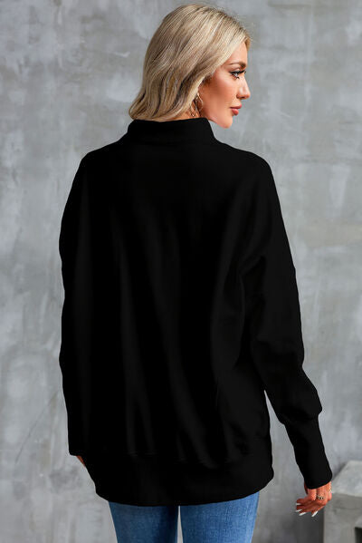 Half Zip Pocketed Dropped Shoulder Sweatshirt Trandify deal