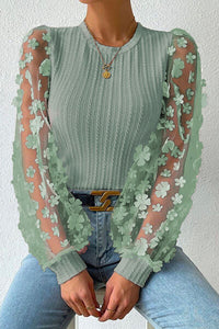 Double Take Textured Applique Long Sleeve Blouse Trandify deal