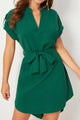 Tied Notched Short Sleeve Dress Trandify deal
