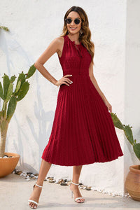 Swiss Dot Tie Neck Sleeveless Dress Trandify deal