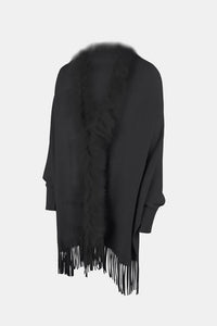 Fringe Open Front Long Sleeve Poncho Trandify deal