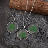 Lucky Clover Alloy Acrylic Earrings and Necklace Jewelry Set Trandify deal