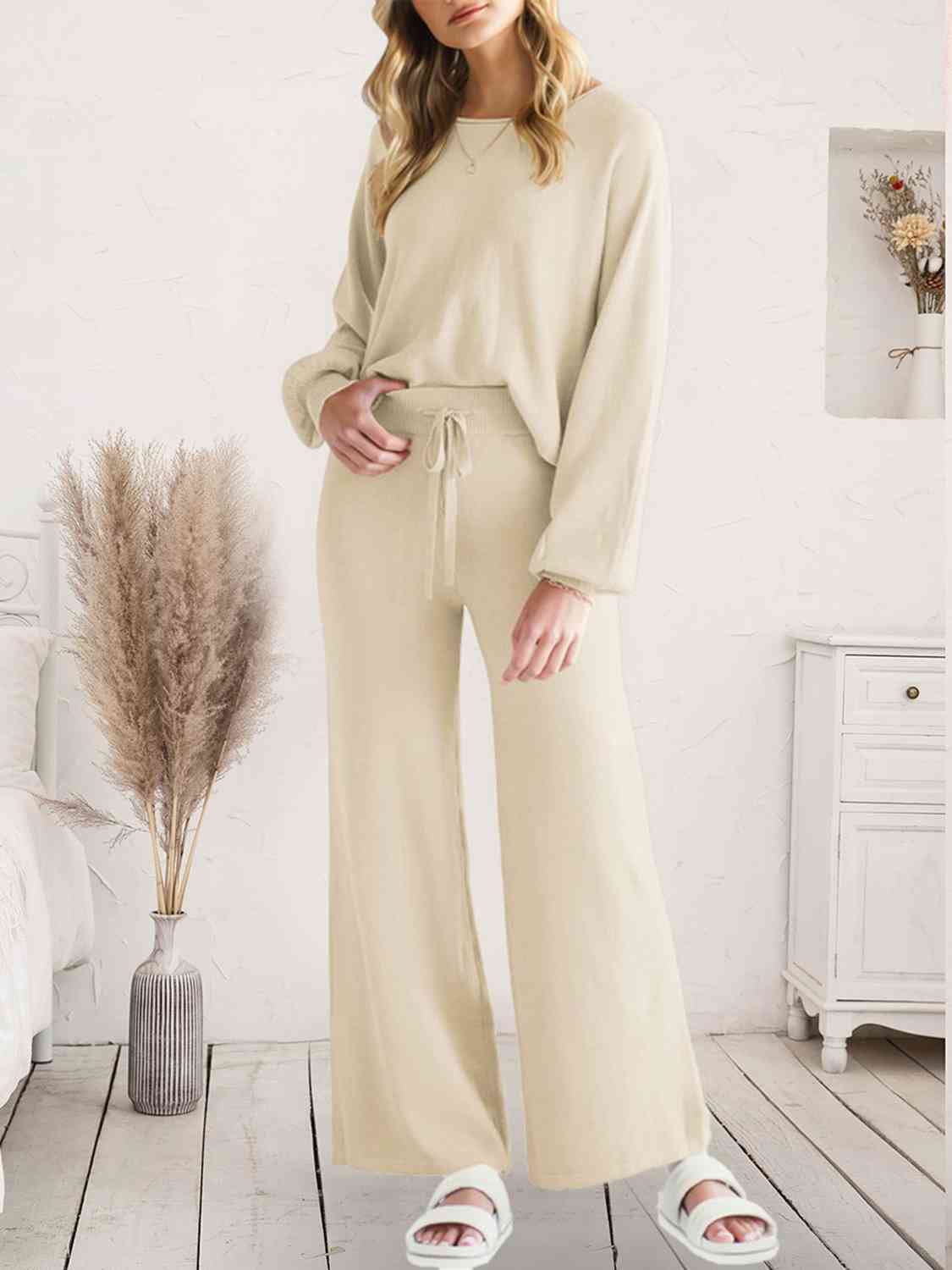 Long Sleeve Lounge Top and Drawstring Pants Set Trandify deal