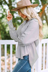 Striped Lantern Sleeve Collared Shirt Trandify deal