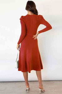 Round Neck Long Sleeve Tie Waist Sweater Dress Trandify deal