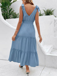 Perfee Tie Shoulder Smocked Waist Sleeveless Tiered Dress Trandify deal