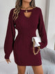 Cable-Knit Cutout Round Neck Slit Sweater dress Trandify deal