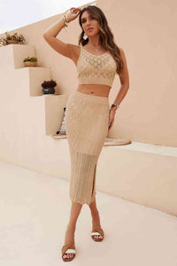 Openwork Cropped Tank and Split Skirt Set Trandify deal
