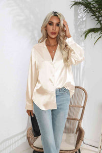 Lapel Collar Button Up Long Sleeve Shirt Trandify deal